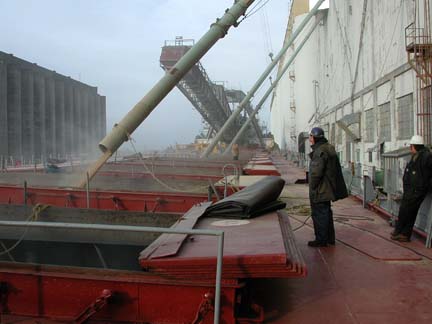 Spout over deck of bge. Sarah Spencer, Thunder Bay