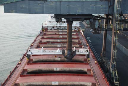 Looking down on ship's loading deck