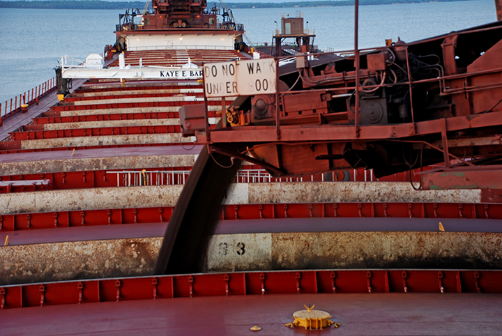 Loading shuttle with taconite pellets