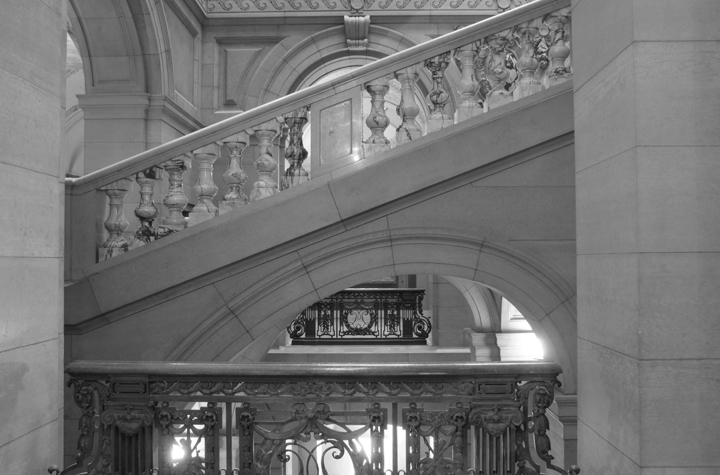 along staircase