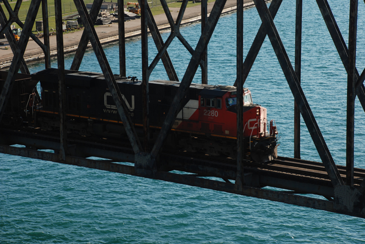 Train crossing bridge