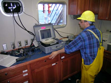 Monitoring a trawl from the dry lab